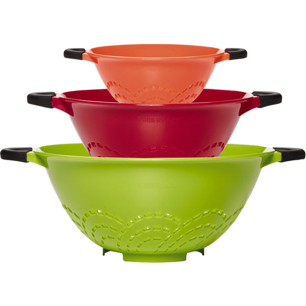 Professional Soft Grip Set of 3 Colanders in Green, Red, and Orange