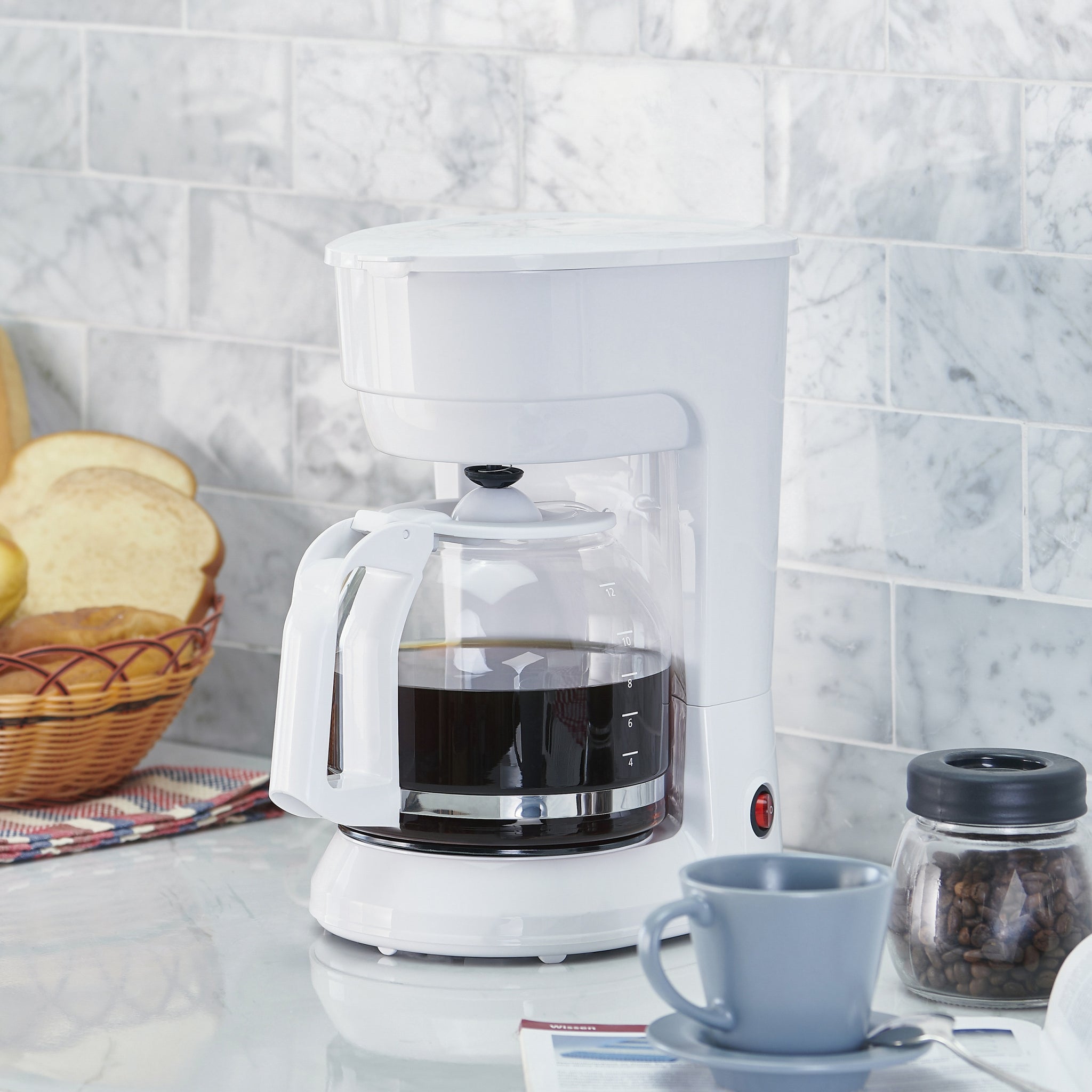 12 Cup White Coffee Maker with Removable Filter Basket